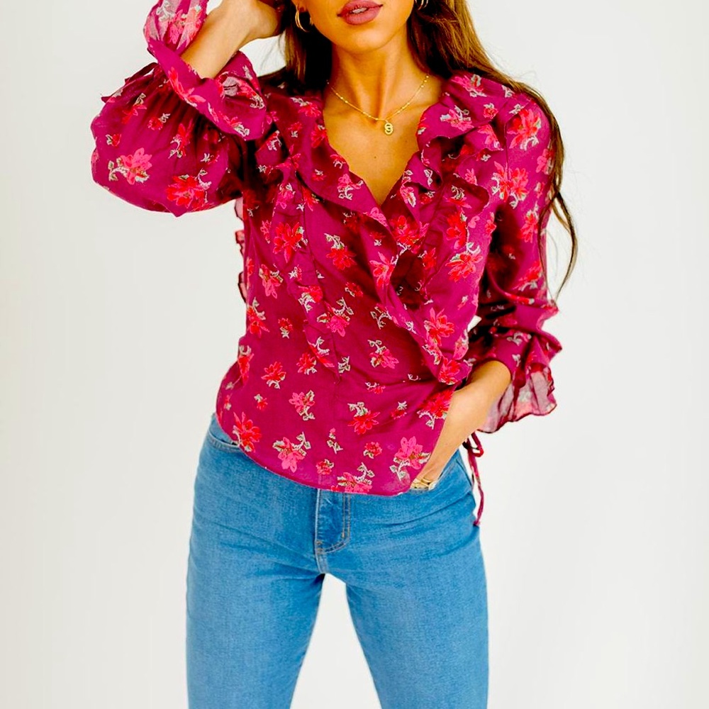 Free people Amanda ruffle top in wine Color